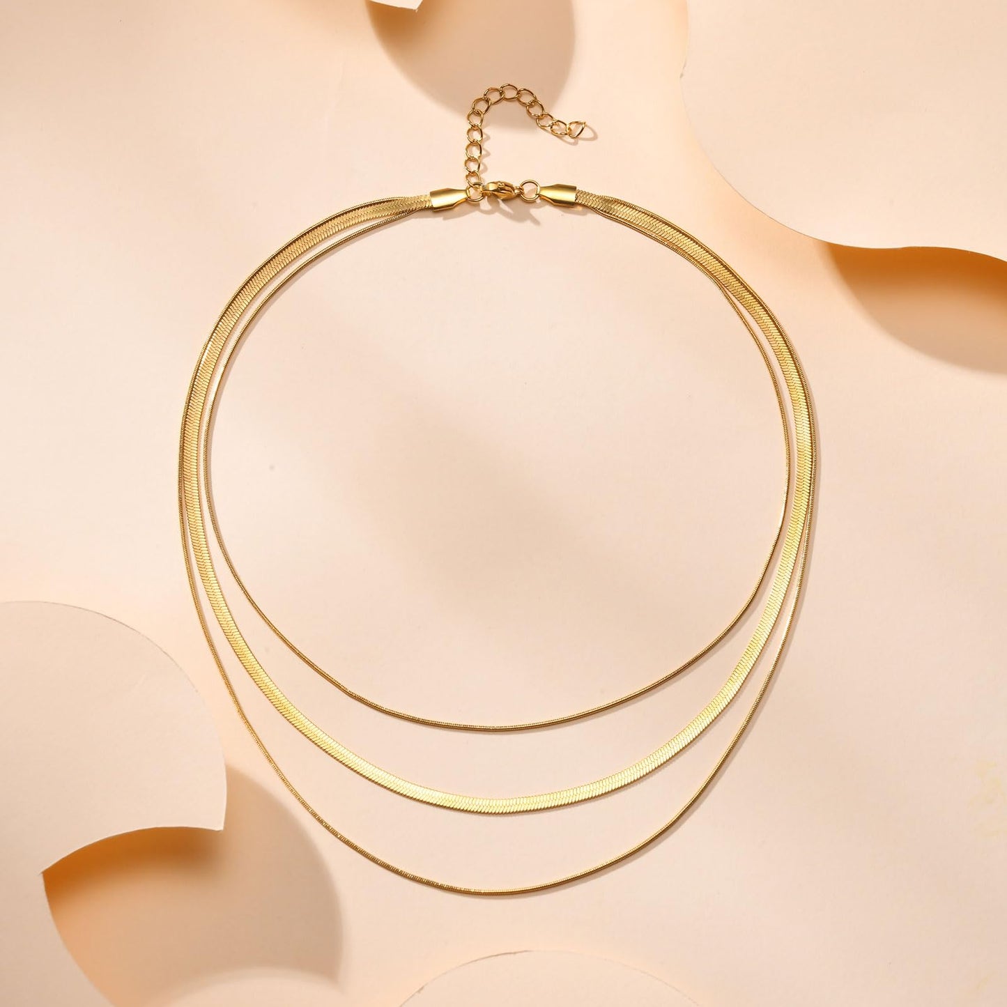 Rockyu ネックレス レディース ゴールド ステンレス製 三連チェーン 3.2mm 調整可能 IPゴールドメッキ アレルギー対応