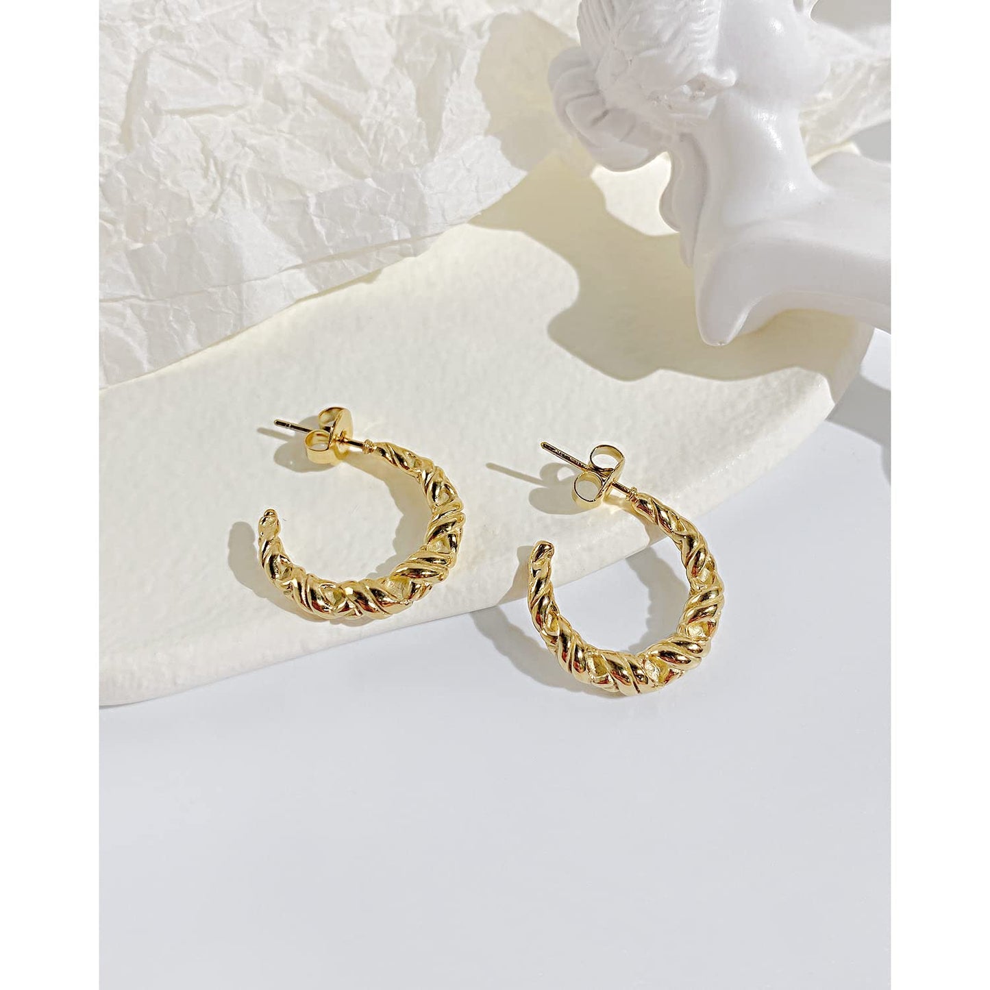 Rockyu ピアス レディース ゴールド ステンレス ツイスト フープ ハーフフープ アレルギー対応