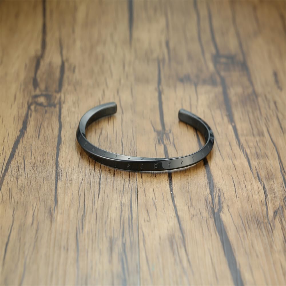 Rockyu ブレスレット メンズ モービウスデザイン バイキング符号 ステンレス オープン C型