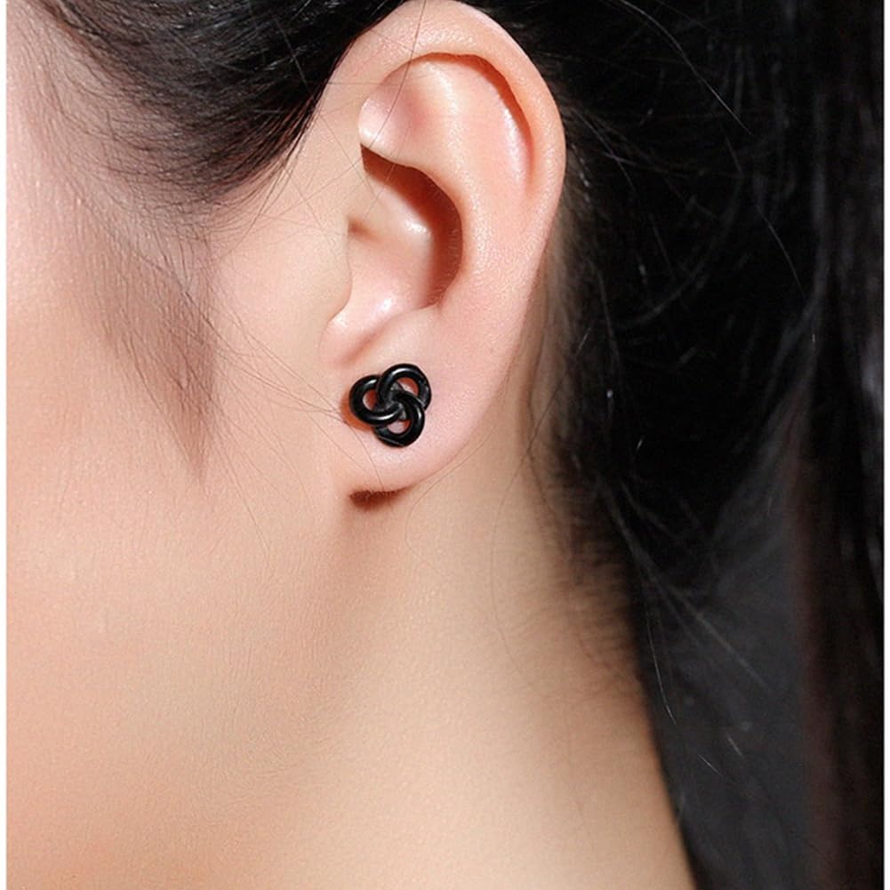 [Rockyu] ピアス メンズ レディース ブラック 結び目 渦巻 円環 ラウンドピアス おしゃれ チタン 金属アレルギー対応 記念日 誕生日 ギフト アクセサリー