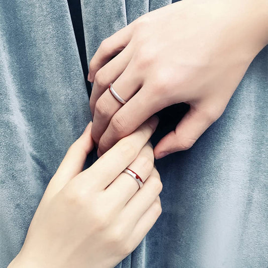Rockyu ペアリング カップルリング 2個セット メンズ レディース シルバー925 純銀 血色エナメル サイズ調整可能