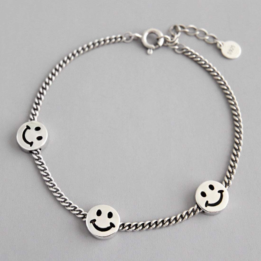 Rockyu スマイルブレスレット レディース – 925シルバー 喜平チェーン×笑顔モチーフ