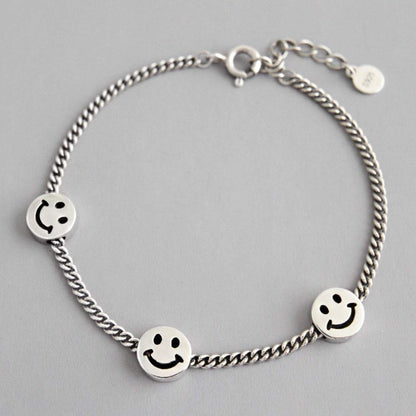 Rockyu スマイルブレスレット レディース – 925シルバー 喜平チェーン×笑顔モチーフ