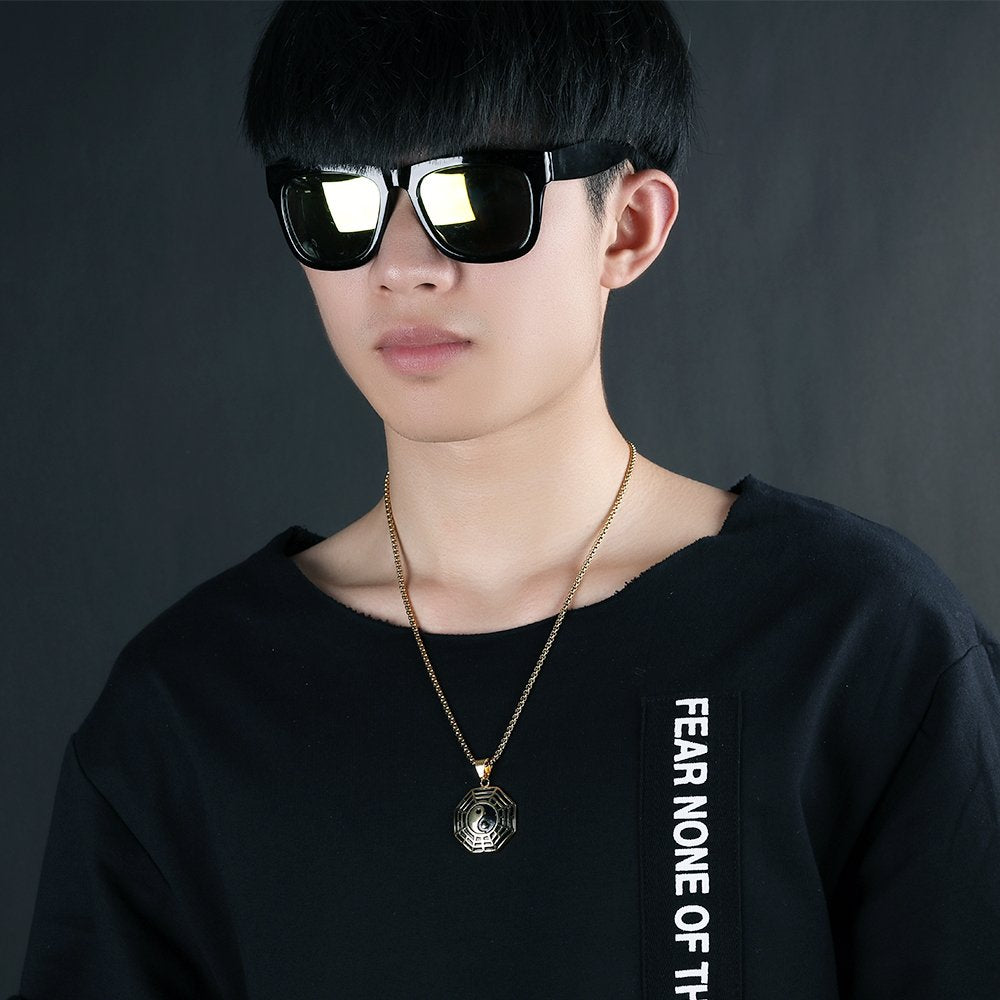 陰陽×八卦ネックレス 2色展開｜開運＆魔除けステンレスペンダント メンズ