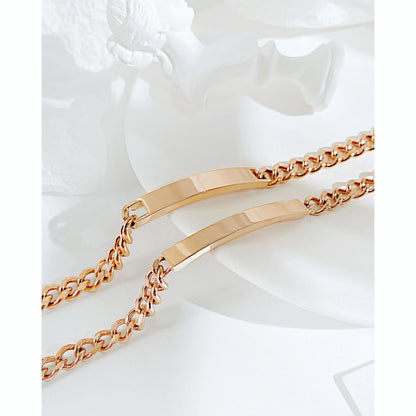 Rockyu ペア ブレスレット 人気 カップル メンズ レディース ピンクゴールド シルバー おしゃれ ジルコニア CZ 長方形 幅44mm ステンレスチェーン 金属アレルギー対応 彼氏彼女 誕生日 記念日 プレゼント