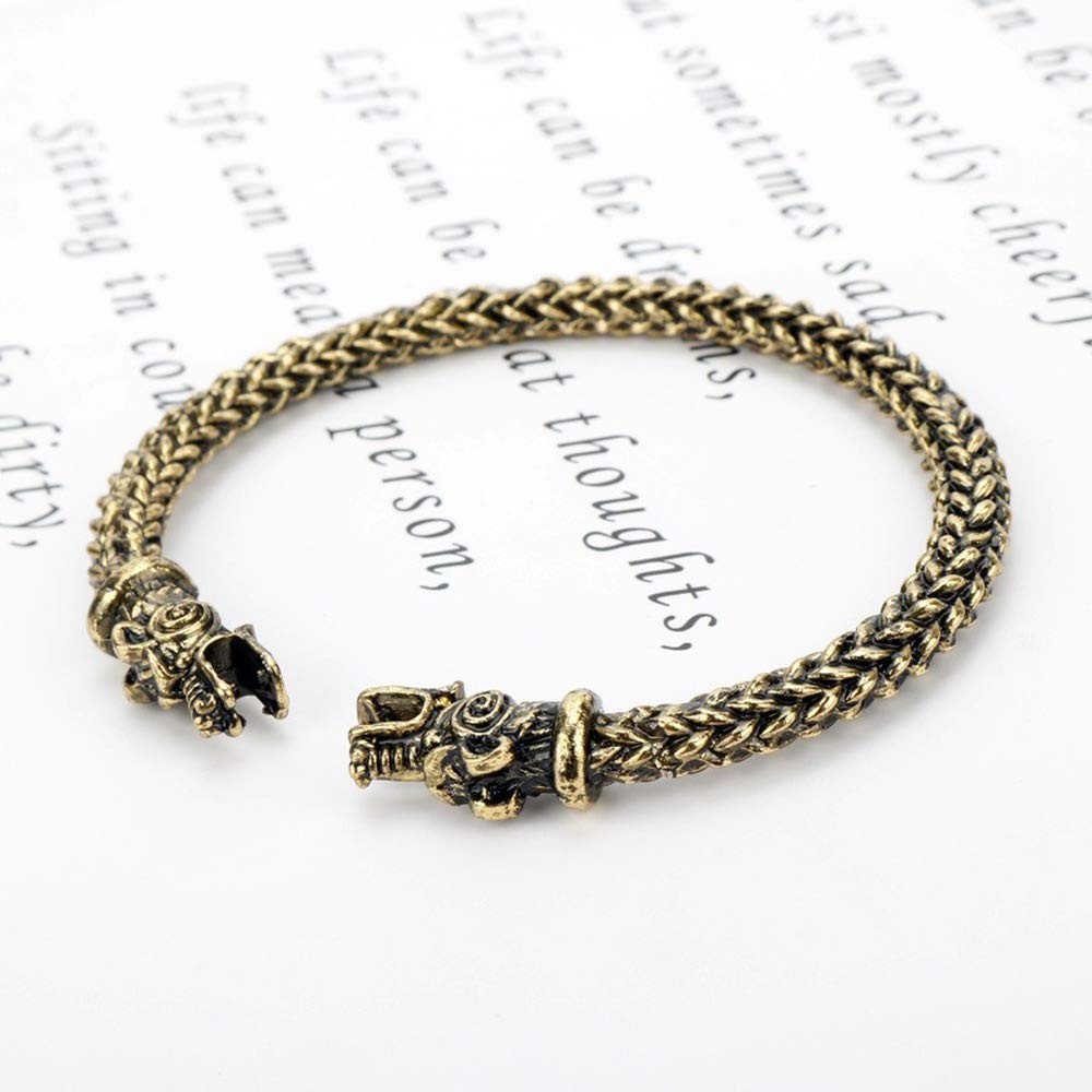 Rockyu 双頭竜ブレスレット メンズ 北欧風 ドラゴンバングル ステンレス製 金運＆魔除けアクセ