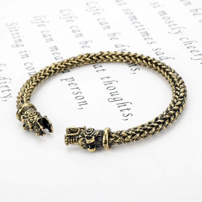 Rockyu 双頭竜ブレスレット メンズ 北欧風 ドラゴンバングル ステンレス製 金運＆魔除けアクセ