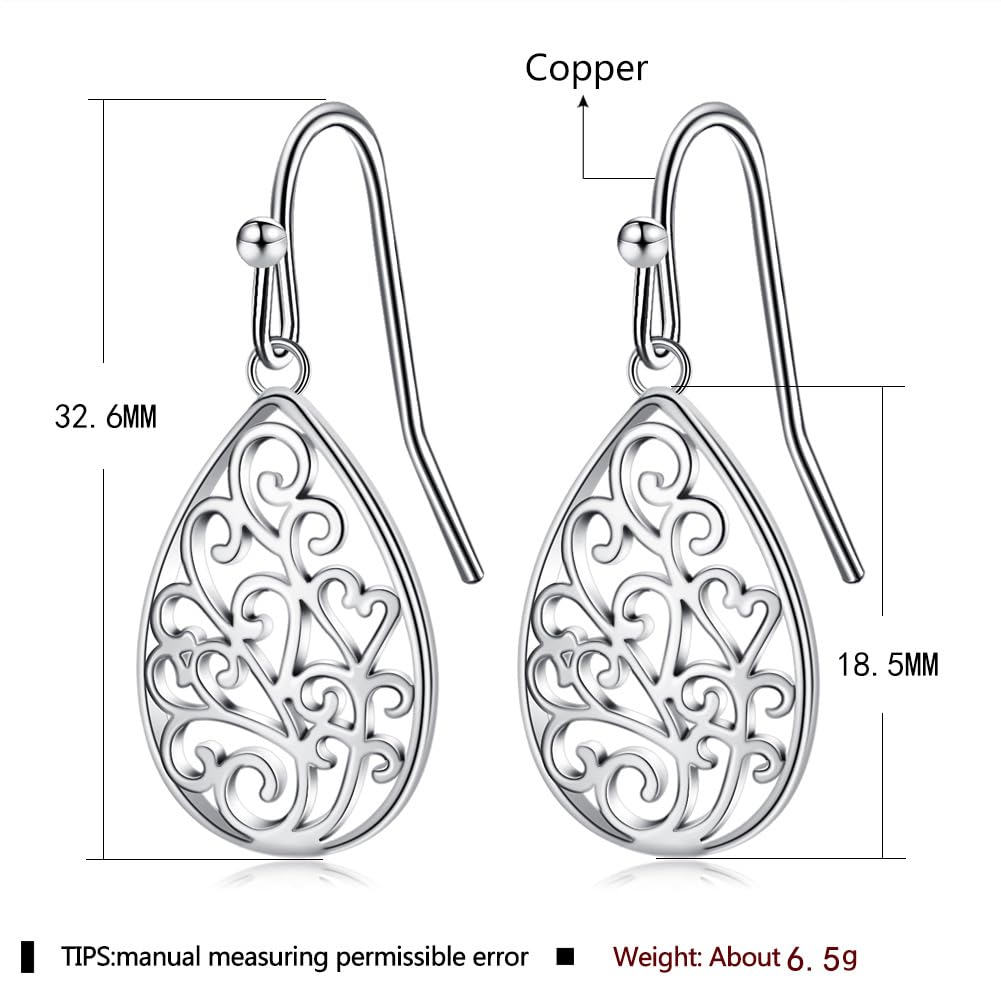 Rockyu ピアス レディース ゴールド シルバー 心形 フック ハートピアス 揺れる 透かし彫り ステンレス 友達 誕生日 パーティー ギフト おしゃれ アクセサリー (雫)