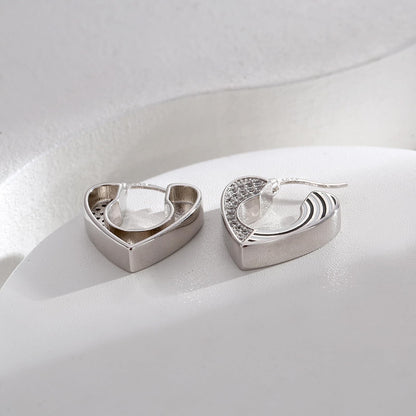 Rockyu ピアス レディース シルバー925 心形 多粒ダイヤ リングピアス フープ ゴールド ハートピアス 純銀製 金属アレルギー対応 パーティー プレゼント ギフト おしゃれ ジュエリー