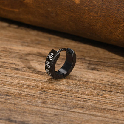 Rockyu ステンレス製 ブラックコーティング柄入りフープピアス メンズ 片耳用