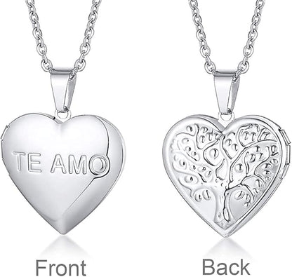 Rockyu ネックレス レディース ハート ペンダント 写真入れ ゴールド シルバー 彫刻デザイン