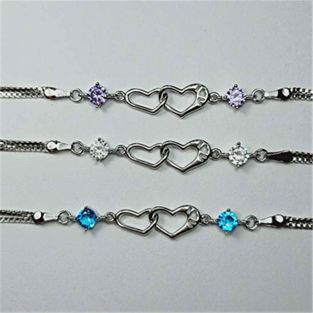 Rockyu レディースブレスレット シルバー ハート ジルコニア サファイア 腕輪