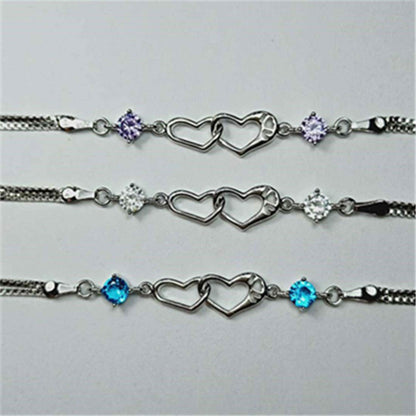 Rockyu レディースブレスレット シルバー ハート ジルコニア サファイア 腕輪