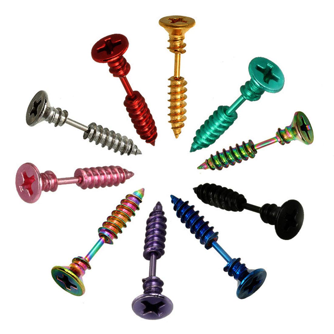 Rockyu ネジ型ピアス メンズ – 両耳用 チタン製 アメリカンスタイル 金属アレルギー対応