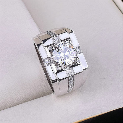 Rockyu メンズリング フリーサイズ 一粒ジルコニア シルバー 光沢仕上げ