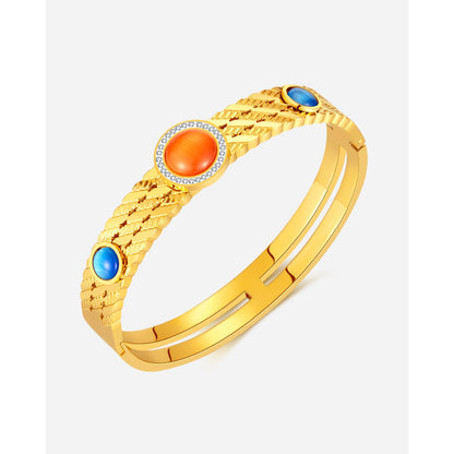 Rockyu レディース バングル ゴールド・シルバー 天然石＆ジルコニア付き ステンレス 金属アレルギー対応 高級感