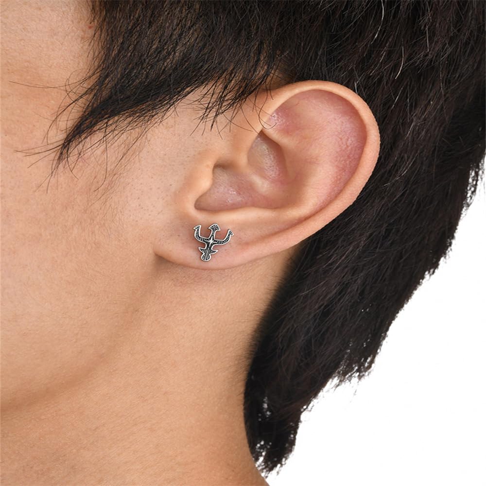 Rockyu メンズ トライデントピアス 六芒星モチーフ ステンレス シルバー 片耳用 金属アレルギー対応