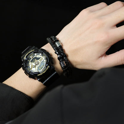 Rockyu ブレスレット メンズ レザー ステンレス 多層編み込み 三連バングル