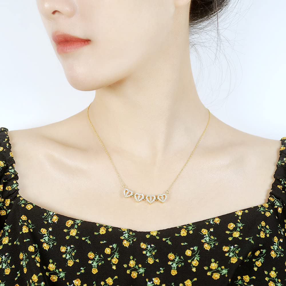 Rockyu 四つ葉ハートネックレス レディース ゴールド＆シルバー ステンレスチェーン 60cm