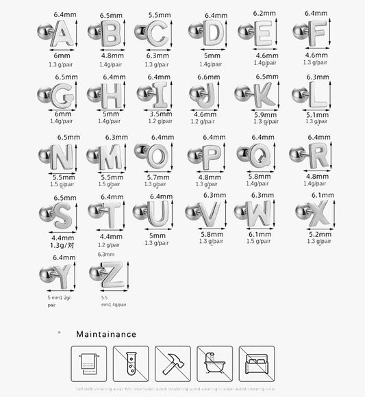 Rockyu ピアス レディース メンズ アルファベット イニシャルピアス ゴールドカラー シンプル 両耳用 ネジ式 留め具付き