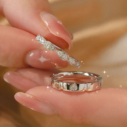 Rockyu ペアリング カップル シルバー925 フリーサイズ ジルコニア入り 指輪セット