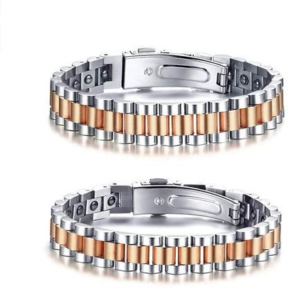 Rockyu 磁気ブレスレット メンズ｜ゲルマニウム＆チタン ステンレス製 健康サポートアクセ