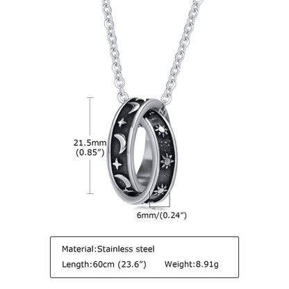 Rockyu ネックレス メンズ 月と太陽 ダブルリング ステンレス製 アレルギー対応 おしゃれペンダント