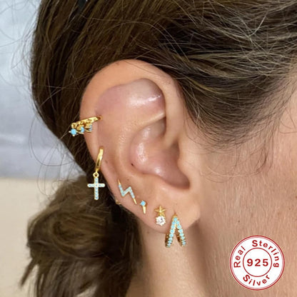 Rockyu ピアス レディース フープ＆ラインセット シルバー925 18金仕上げ 小さめ ジルコニア