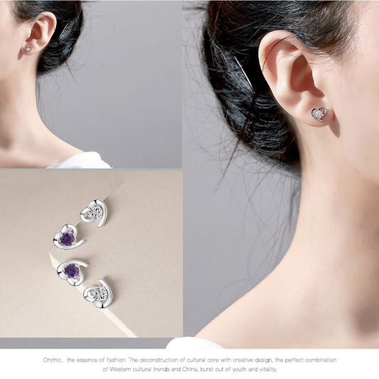 Rockyu ピアス レディース シルバー925 ハートモチーフ 一粒ジルコニア 両耳セット 純銀アクセサリー