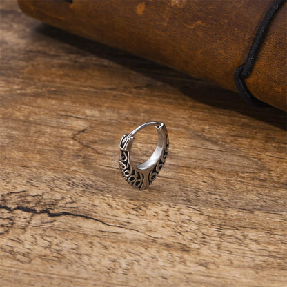 Rockyu ピアス メンズ 唐草模様 フープ ステンレス シルバー 金属アレルギー対応 片耳用