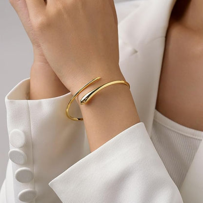 Rockyu 蛇モチーフバングルブレスレット｜シルバー925風のフリーサイズデザイン