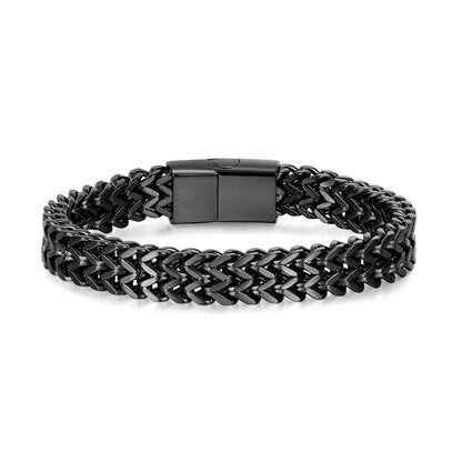 [Rockyu]ブレスレット男性シルバーステンレスチェーンシンプルモダン2連ブレスレット幅広ブレスレット