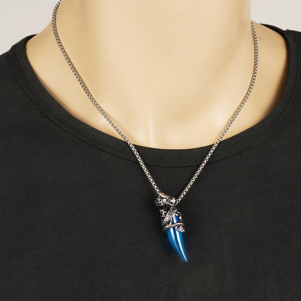 Rockyu メンズネックレス ドラゴンペンダント 牙モチーフ ステンレス製 金属アレルギー対応