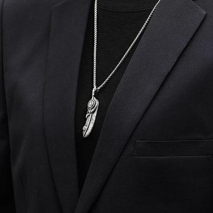 Rockyu ネックレス メンズ 羽根モチーフ ペンダント ステンレス製 ミラー仕上げ 金属アレルギー対応