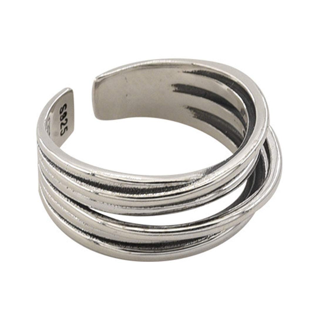 Rockyu レディース シルバー925 多連リング フリーサイズ 幅広デザイン