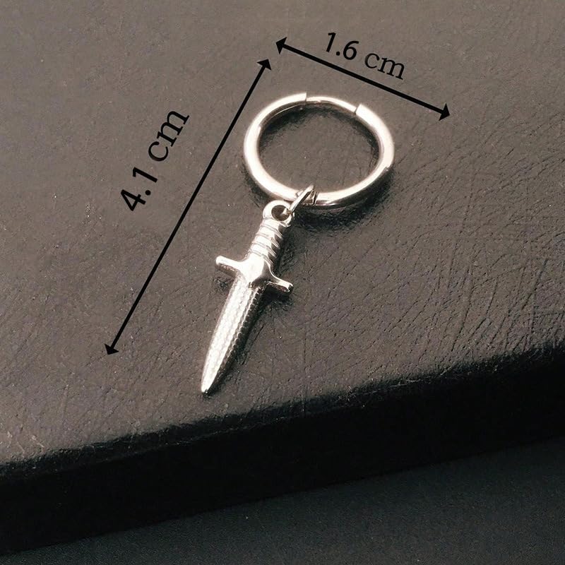 Rockyu ピアス メンズ シルバー ナイフモチーフ ステンレス 揺れる フープピアス 金属アレルギー対応