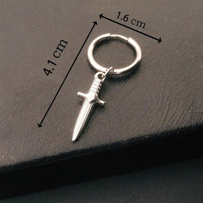 Rockyu ピアス メンズ シルバー ナイフモチーフ ステンレス 揺れる フープピアス 金属アレルギー対応