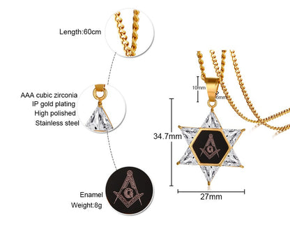 Rockyu 六芒星ジルコニアネックレス｜ダビデの星モチーフ ステンレス製お守りペンダント