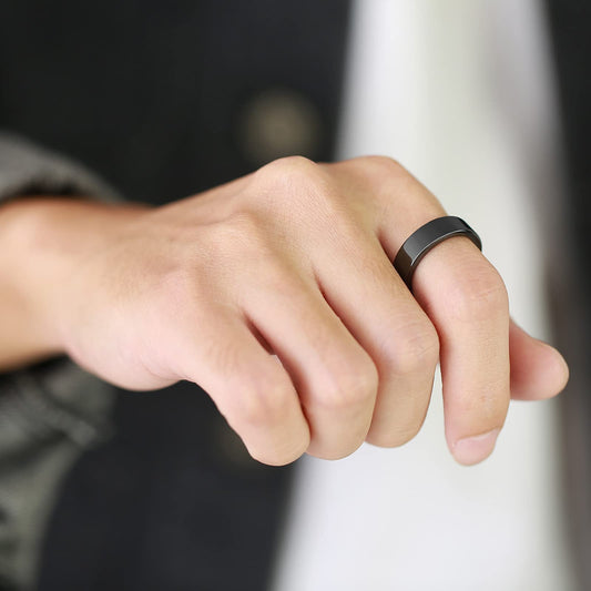 Rockyu セラミックリング メンズ レディース 黒白ペア 6mm シンプル 平打 軽量 男女兼用