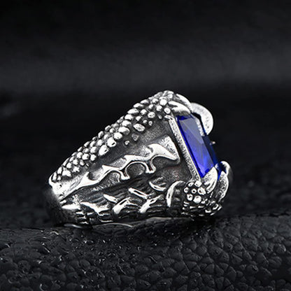 Rockyu ドラゴンクロウリング メンズ 大粒スクエア宝石 ステンレス製