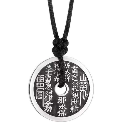 Rockyu ネックレス メンズ 円形 銅銭 コイン シルバー ステンレス 魔除け 開運 中華風 ペンダント