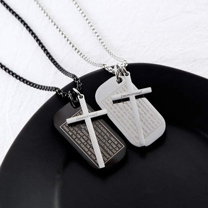 Rockyu ネックレス メンズ クロスプレート ブラック&シルバー ステンレス製