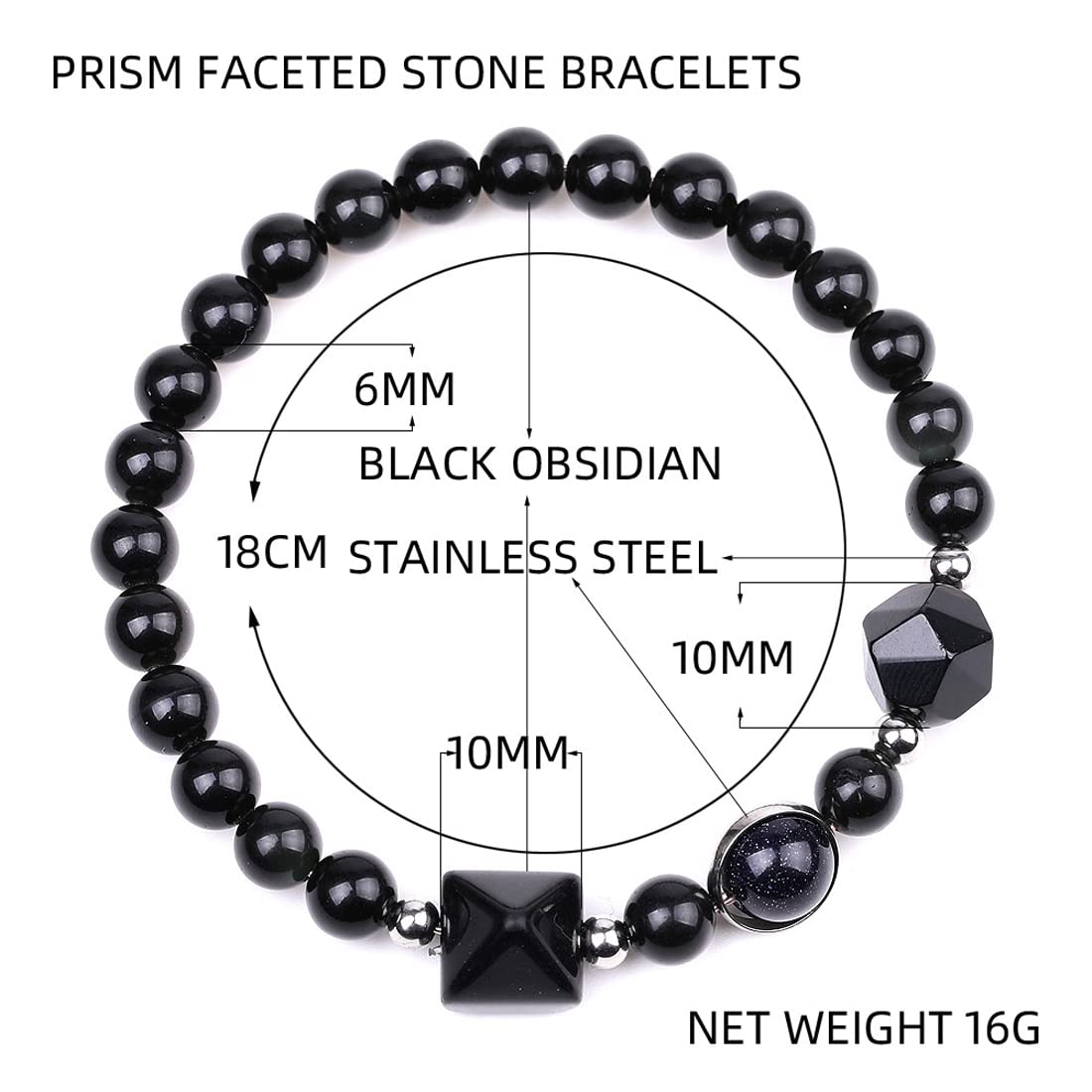 Rockyu ブレスレット レディース メンズ 天然石 パワーストーン 数珠 ピラミッド型ビーズ タイガーアイ ラピスラズリ ブラックオニキス 誕生日 プレゼント