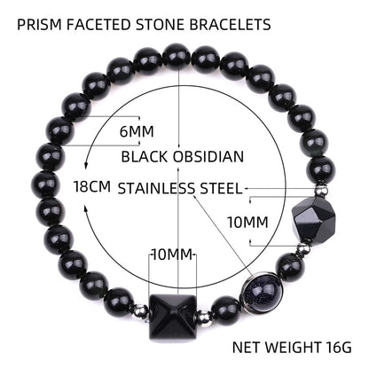 Rockyu ブレスレット レディース メンズ 天然石 パワーストーン 数珠 ピラミッド型ビーズ タイガーアイ ラピスラズリ ブラックオニキス 誕生日 プレゼント