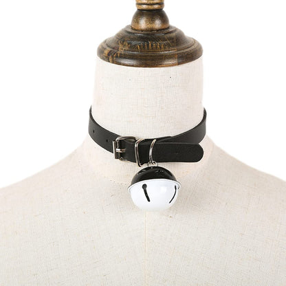 Rockyu 本革鈴付きチョーカー レディース 黒白