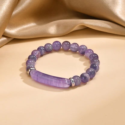 [Rockyu] ブレスレット レディース アメジスト 天然石 パープル 数珠ブレスレット 誕生石 二月 ステンレスリング付き