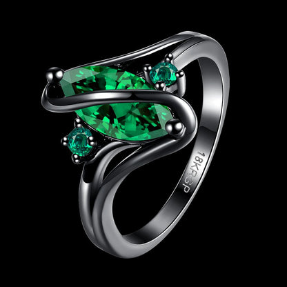 Rockyu 指輪 レディース 馬目カットガラスリング ブラックメッキ アレルギー対応 12色展開