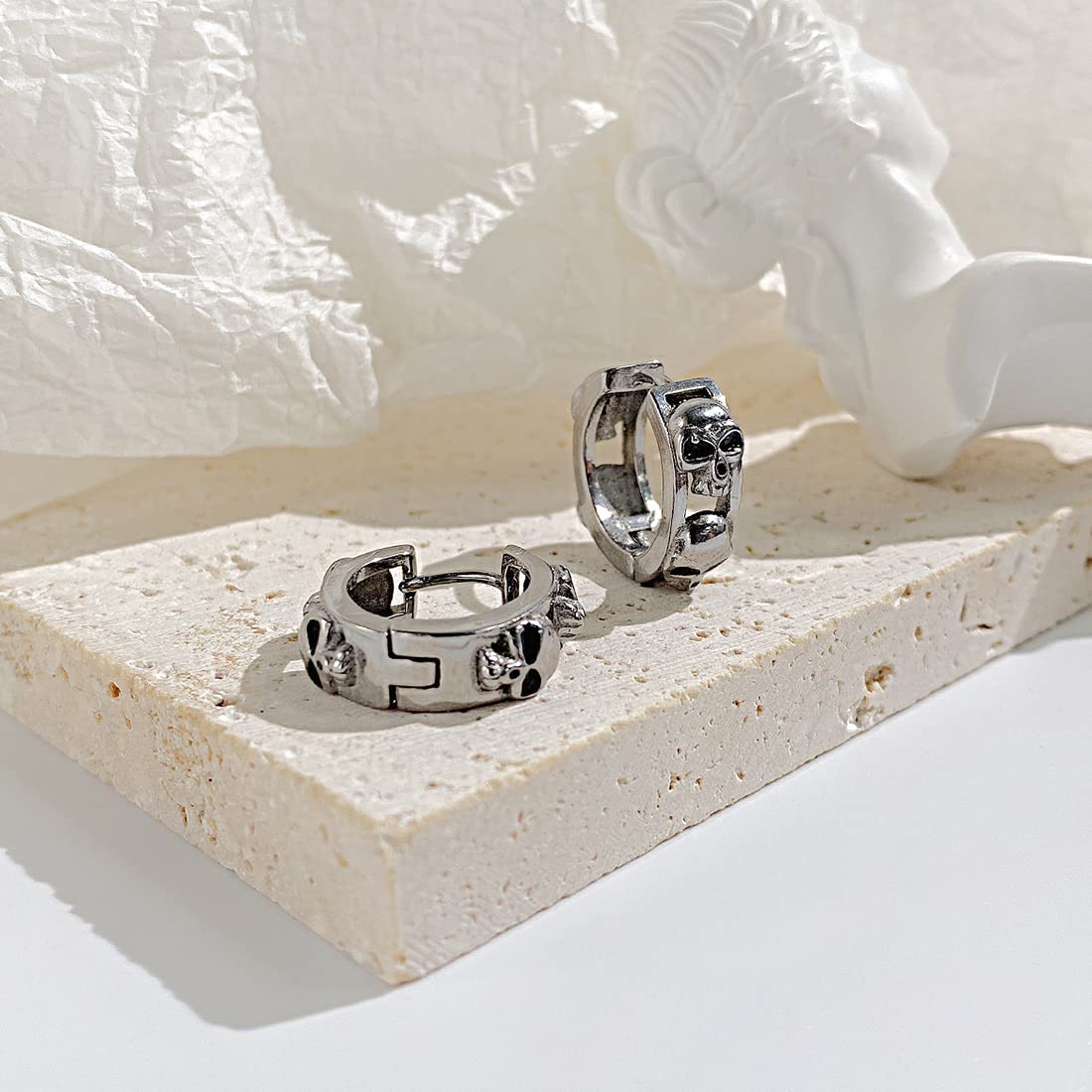 Rockyu ステンレススカルフープピアス メンズ レディース