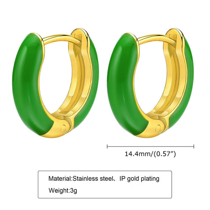 Rockyu レディース フープピアス 3色セット｜14.4mm 小さめ カラーエナメル フープ｜金属アレルギー対応 ステンレス製 18金コーティング