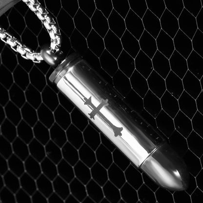 Rockyu 弾丸型メモリアルネックレス 十字架チタンペンダント メンズ＆レディース兼用